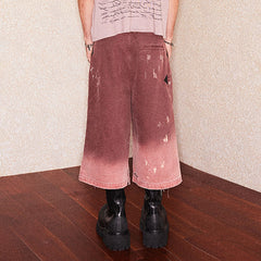 RICHILL Distressed Fade Washed Arrow Zipper Shorts