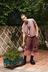RICHILL Cat and Mouse Graphic Frayed Sleeve T-Shirt