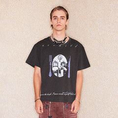 RICHILL Gothic Cutlery Rose Cross Graphic T-Shirt