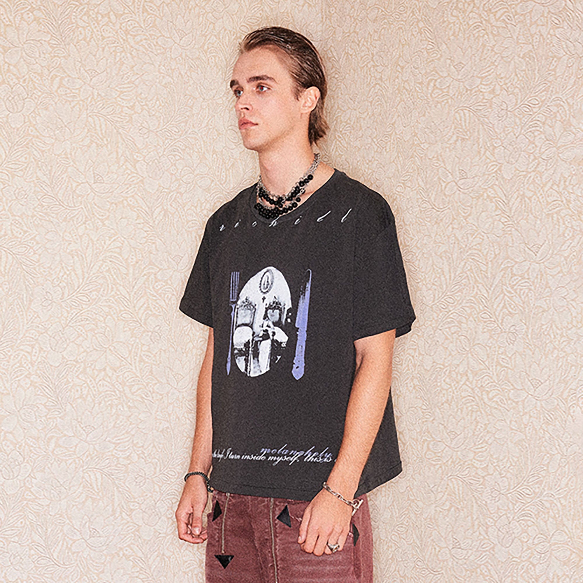 RICHILL Gothic Cutlery Rose Cross Graphic T-Shirt