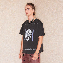 RICHILL Gothic Cutlery Rose Cross Graphic T-Shirt