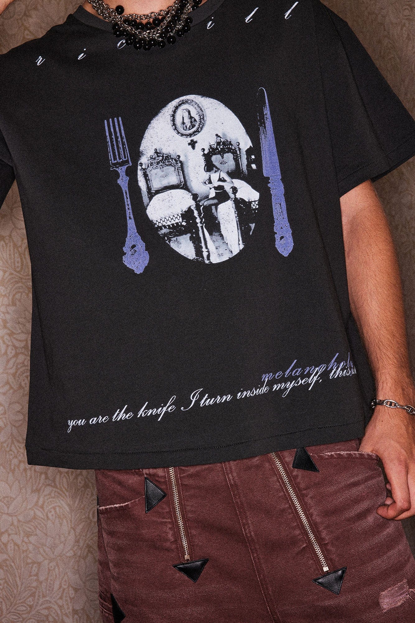 RICHILL Gothic Cutlery Rose Cross Graphic T-Shirt