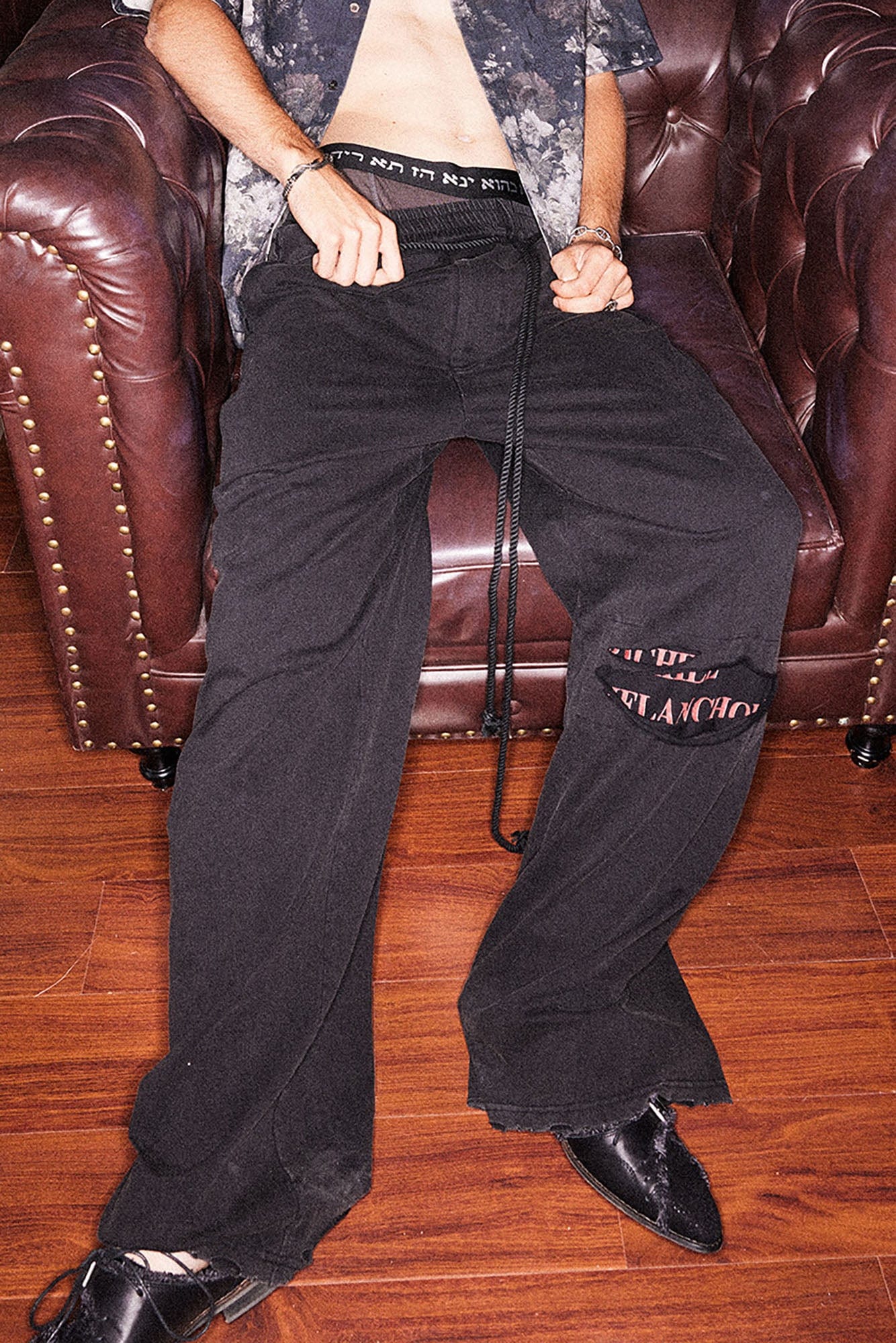 RICHILL Ripped Letter Graphic Drawstring Pants