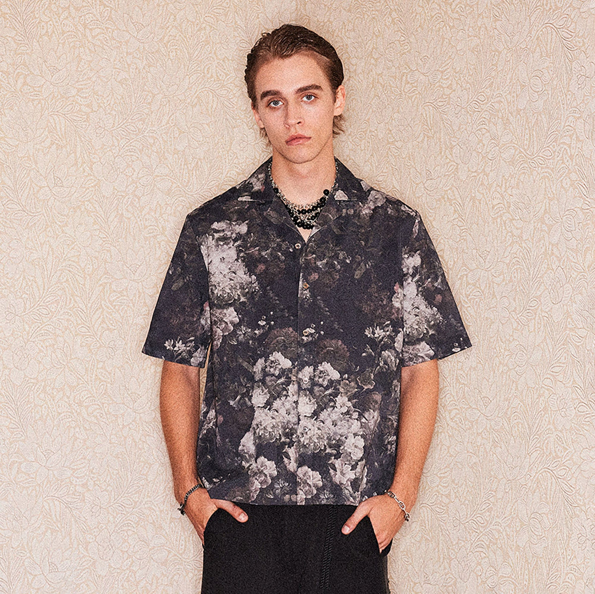 RICHILL Retro Floral Jacquard Cotton-Linen Shirt