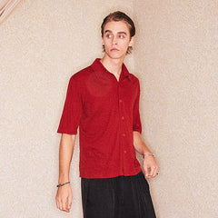RICHILL Refined Acetate Button-Up Polo Half Shirt