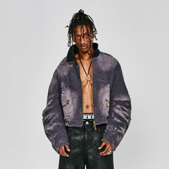 FLYERRER Distressed Curved Spliced Jacket Grey