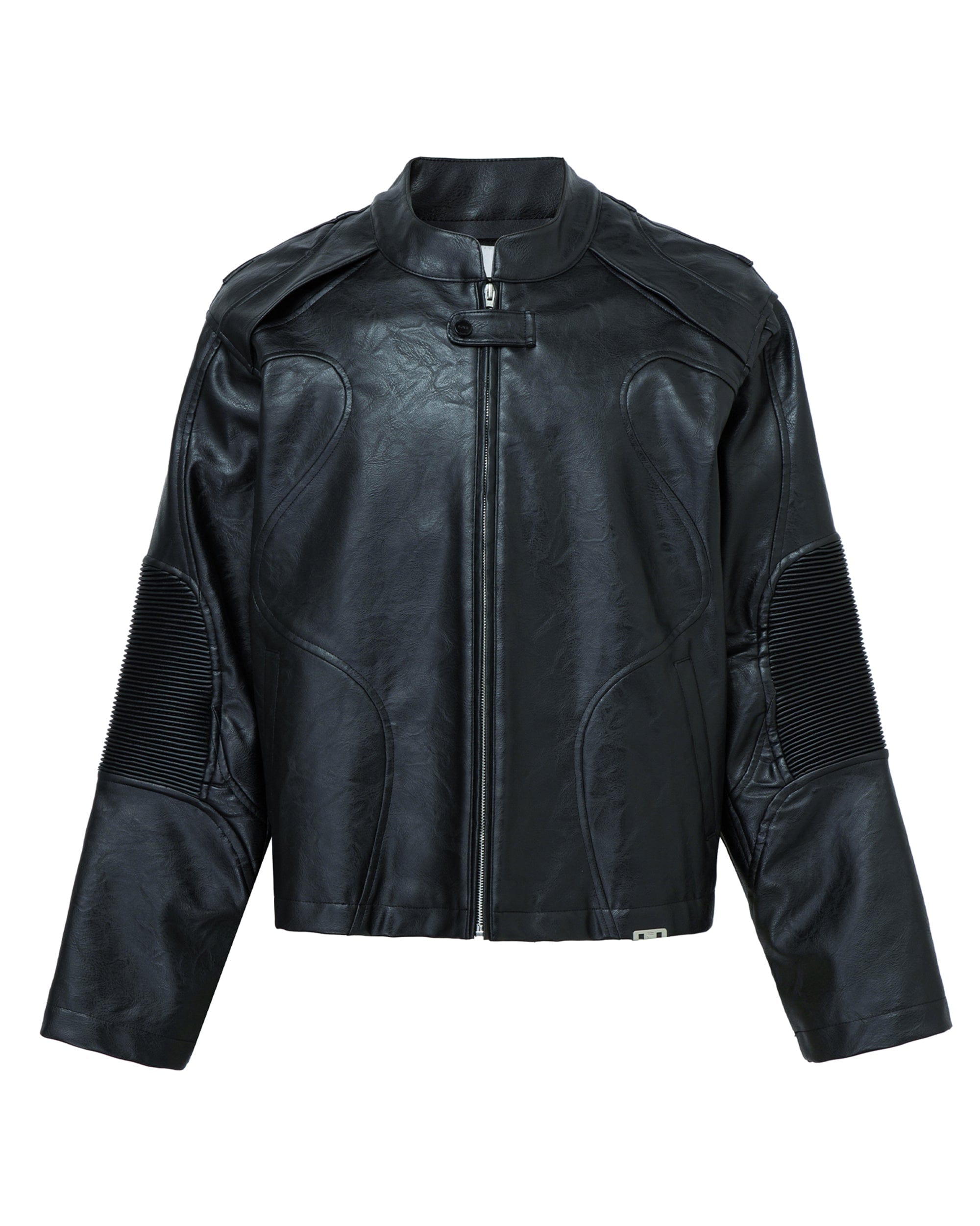 F2CE Modern Deconstructed Faux Leather Biker Jacket Black