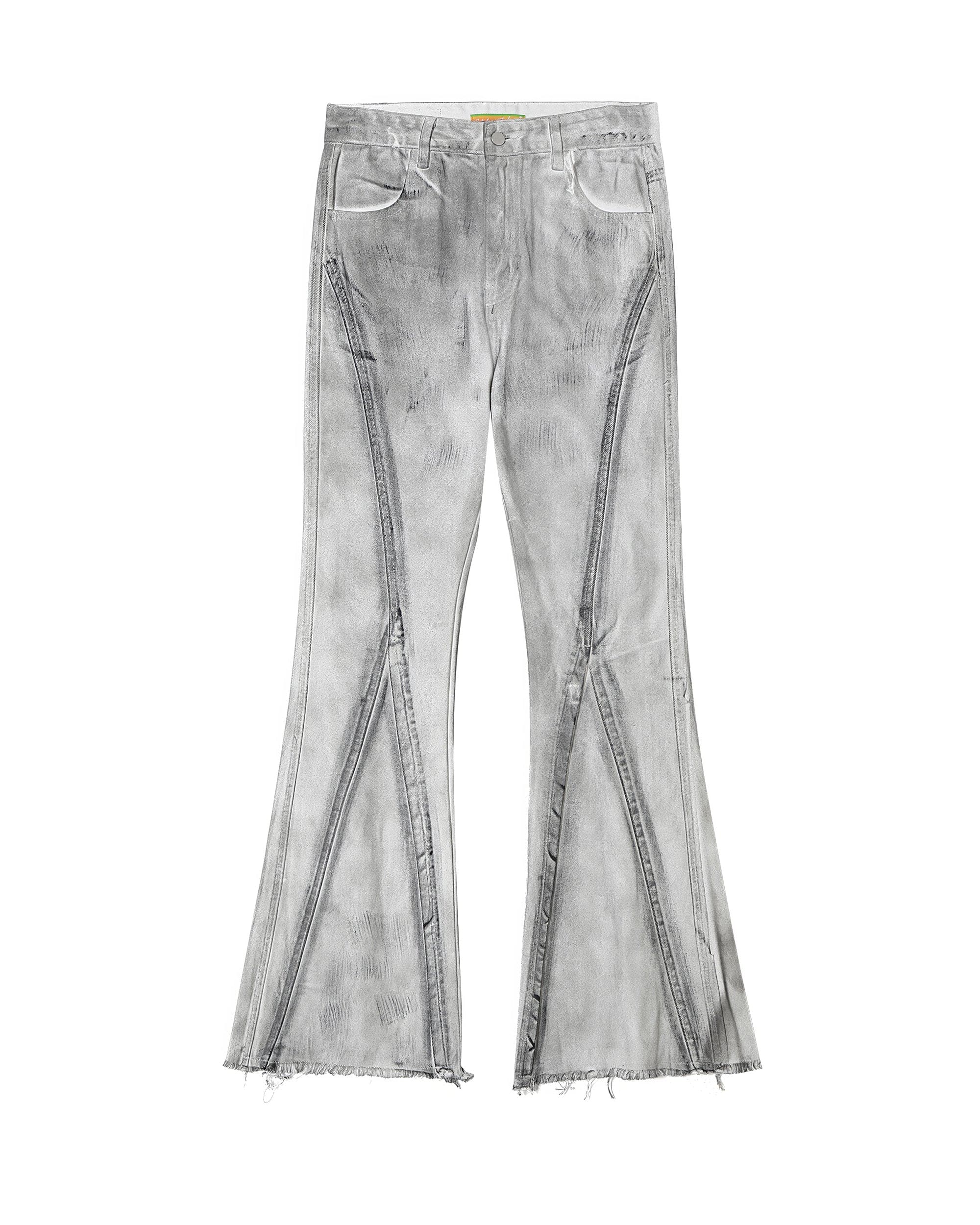 CLP Spliced Distressed Raw Edge Flared Jeans