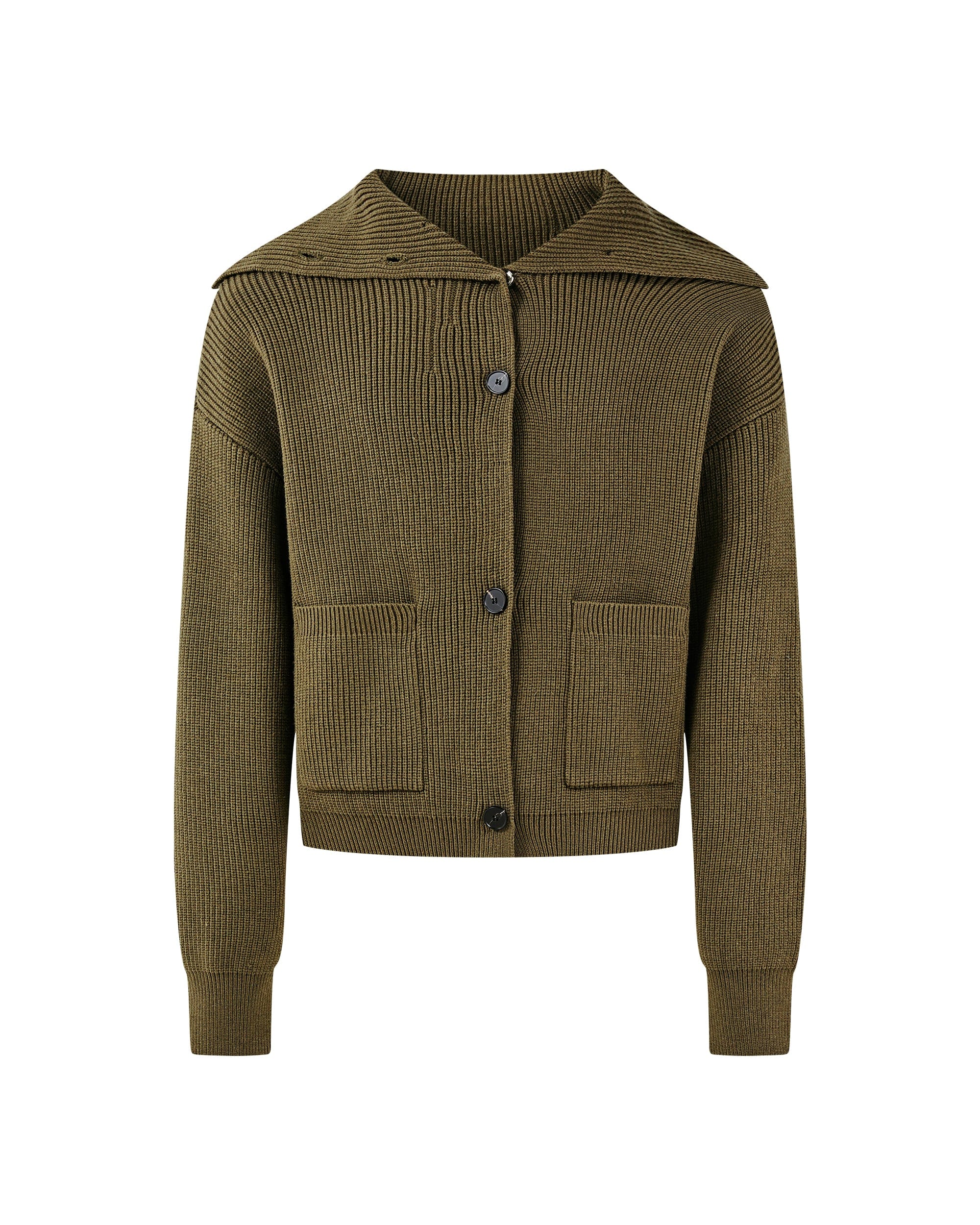 KREATE High-Collar Big-Pocket Button-Up Knitted Jacket