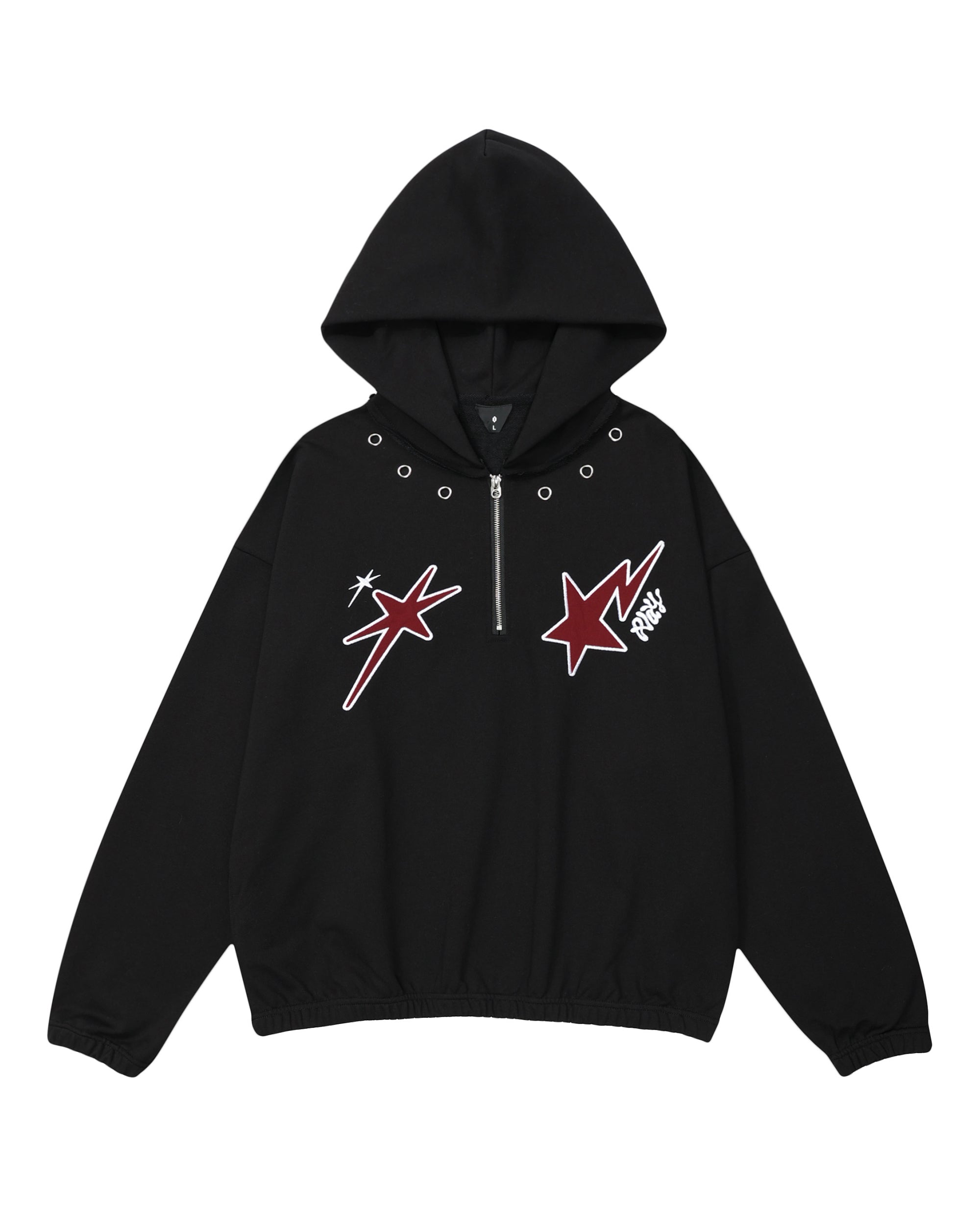 OVDY Star Embroidery Punk Zip-Up Hoodie