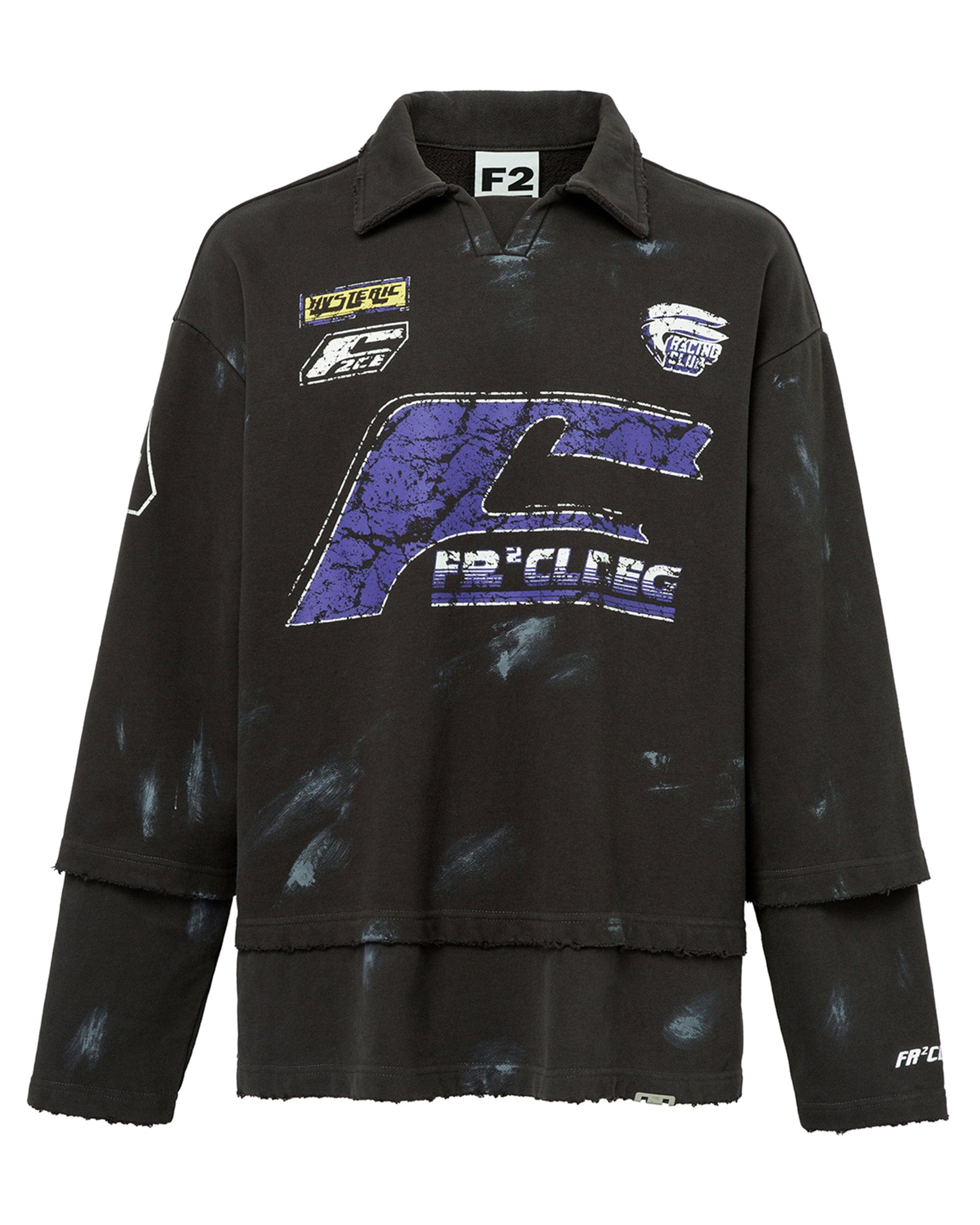 F2CE Layered Raw-Edge Racing Logo Hoodie