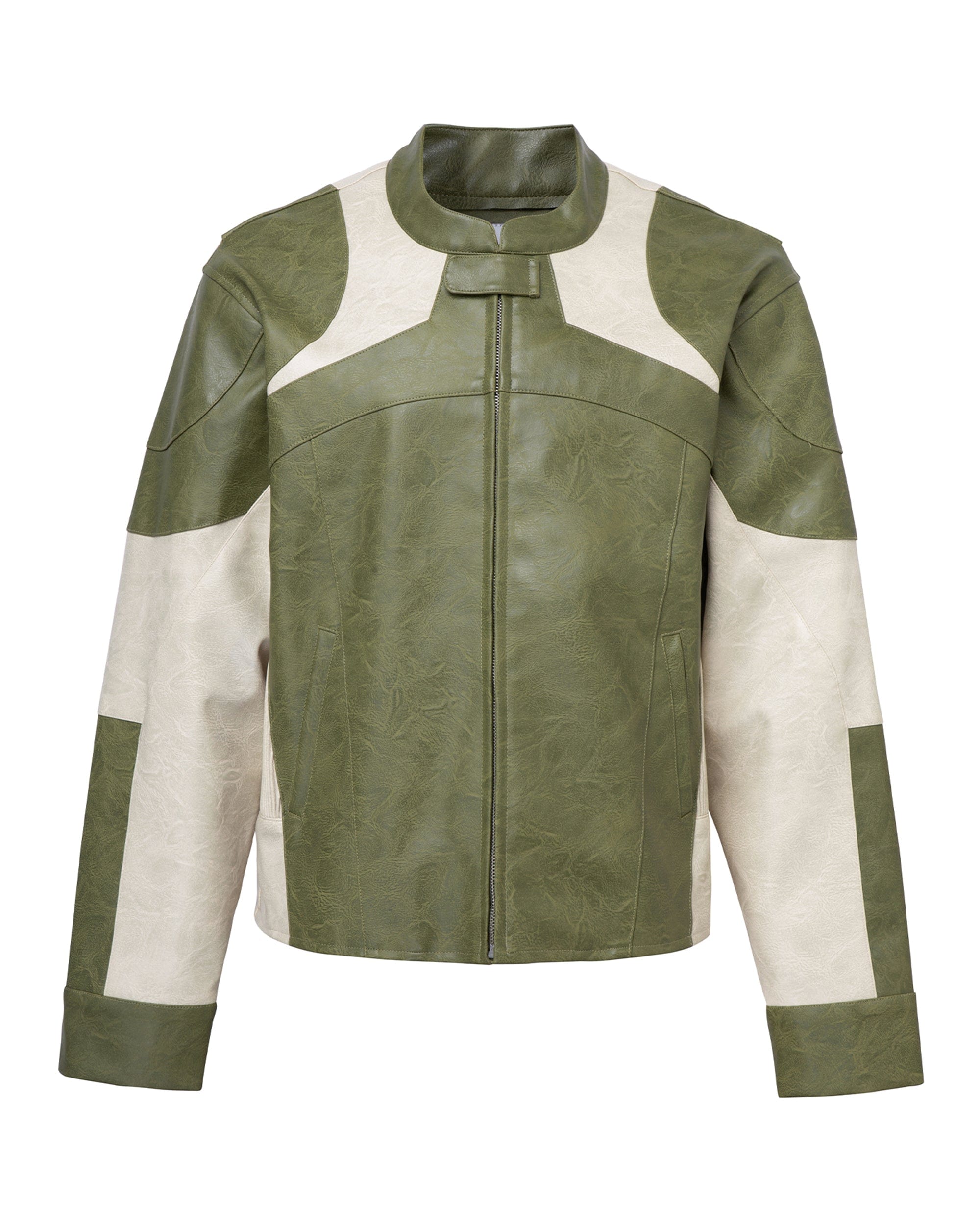 F2CE Modern Deconstructed Faux Leather Biker Jacket