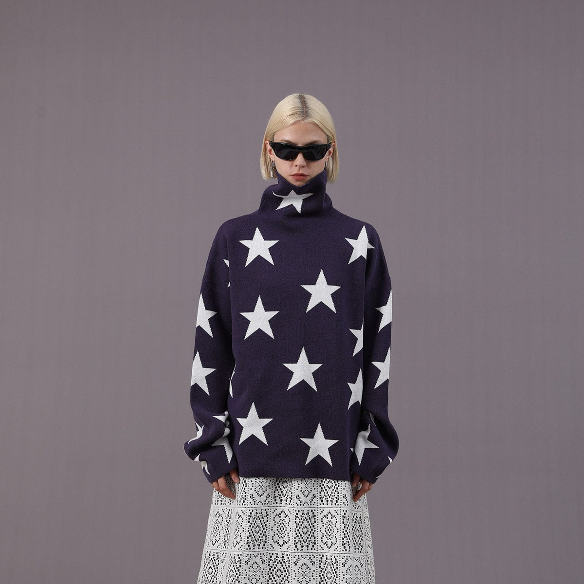 MIICHOUS Full Printed Stars Turtleneck Sweater
