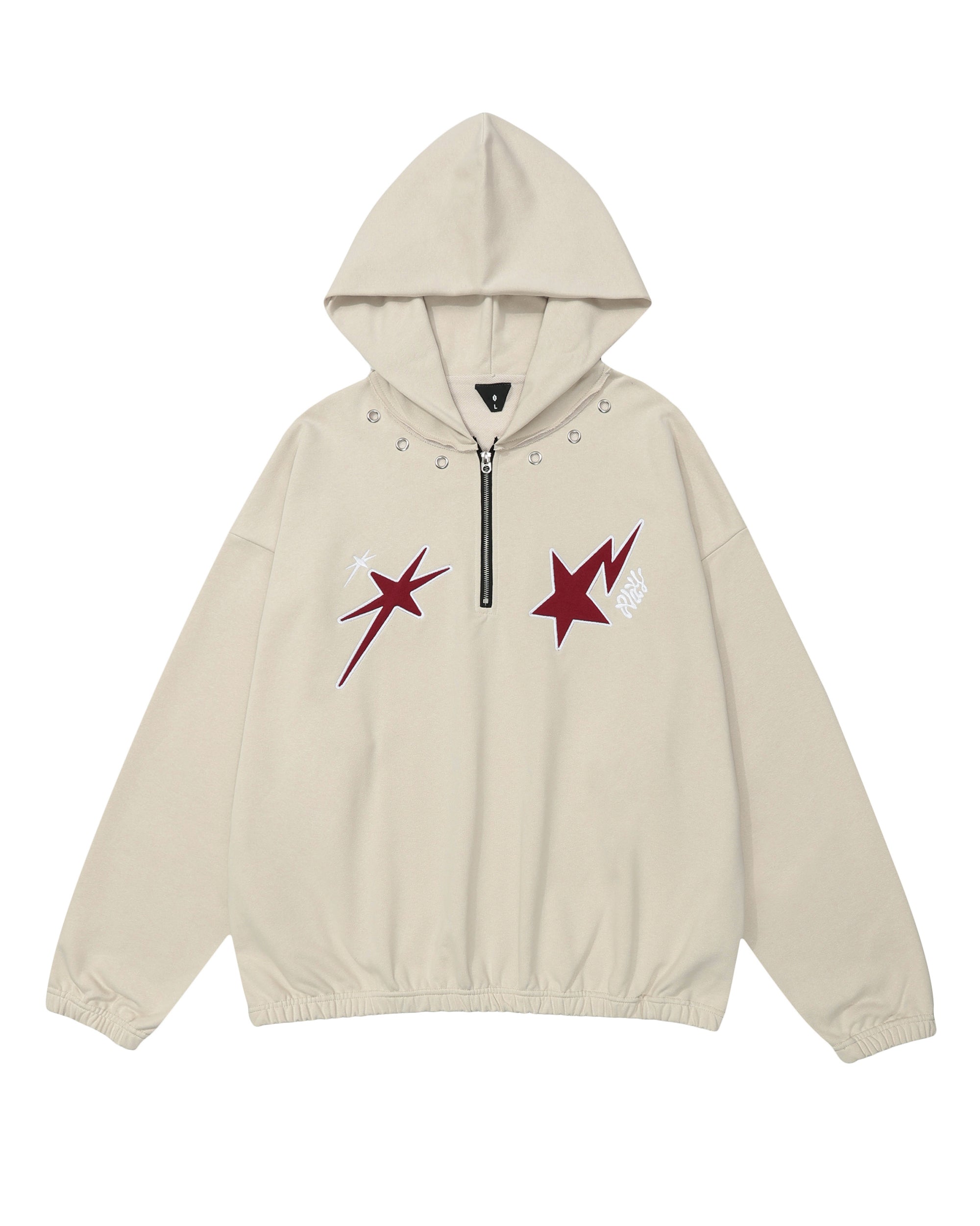 OVDY Star Embroidery Punk Zip-Up Hoodie