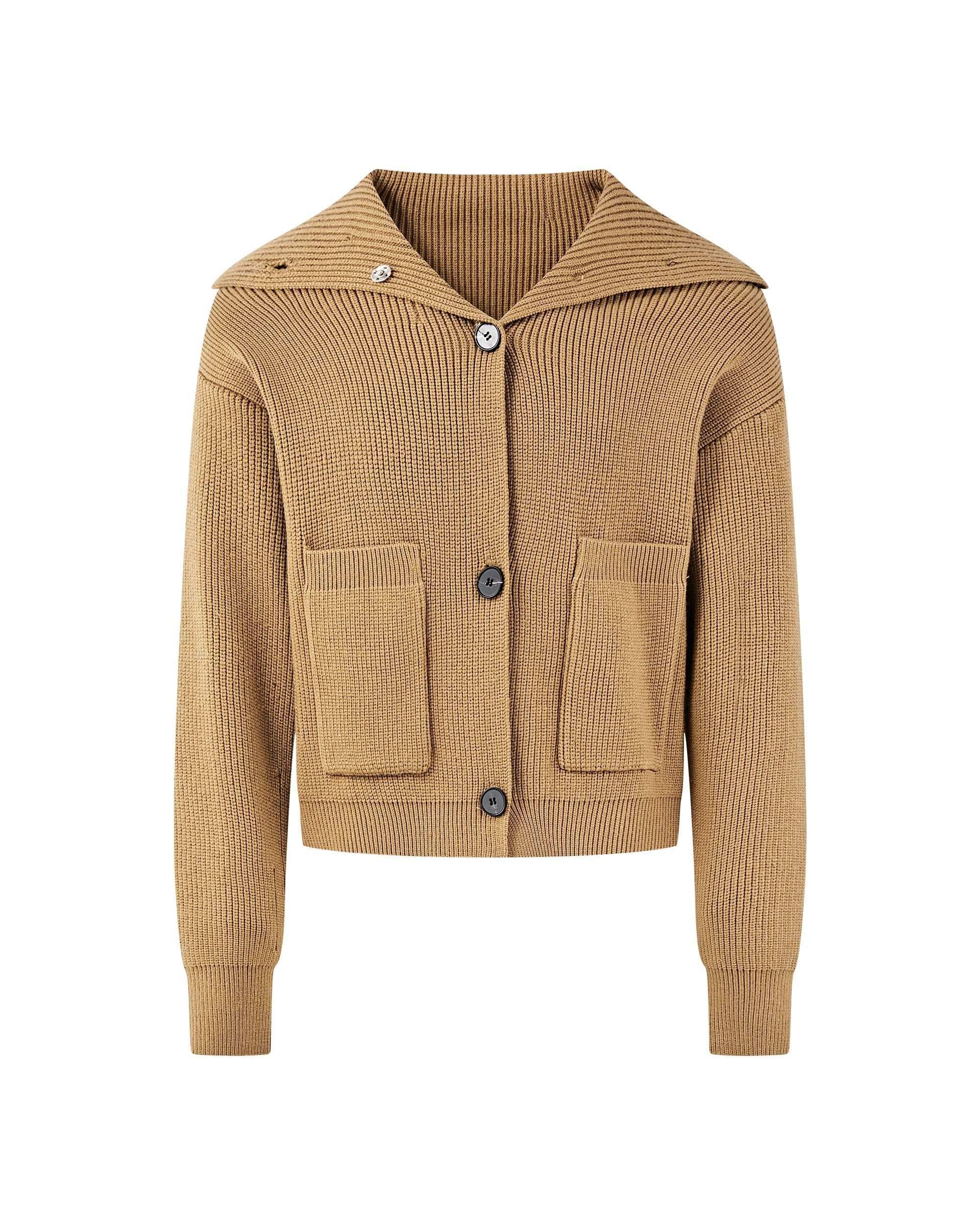 KREATE High-Collar Big-Pocket Button-Up Knitted Jacket