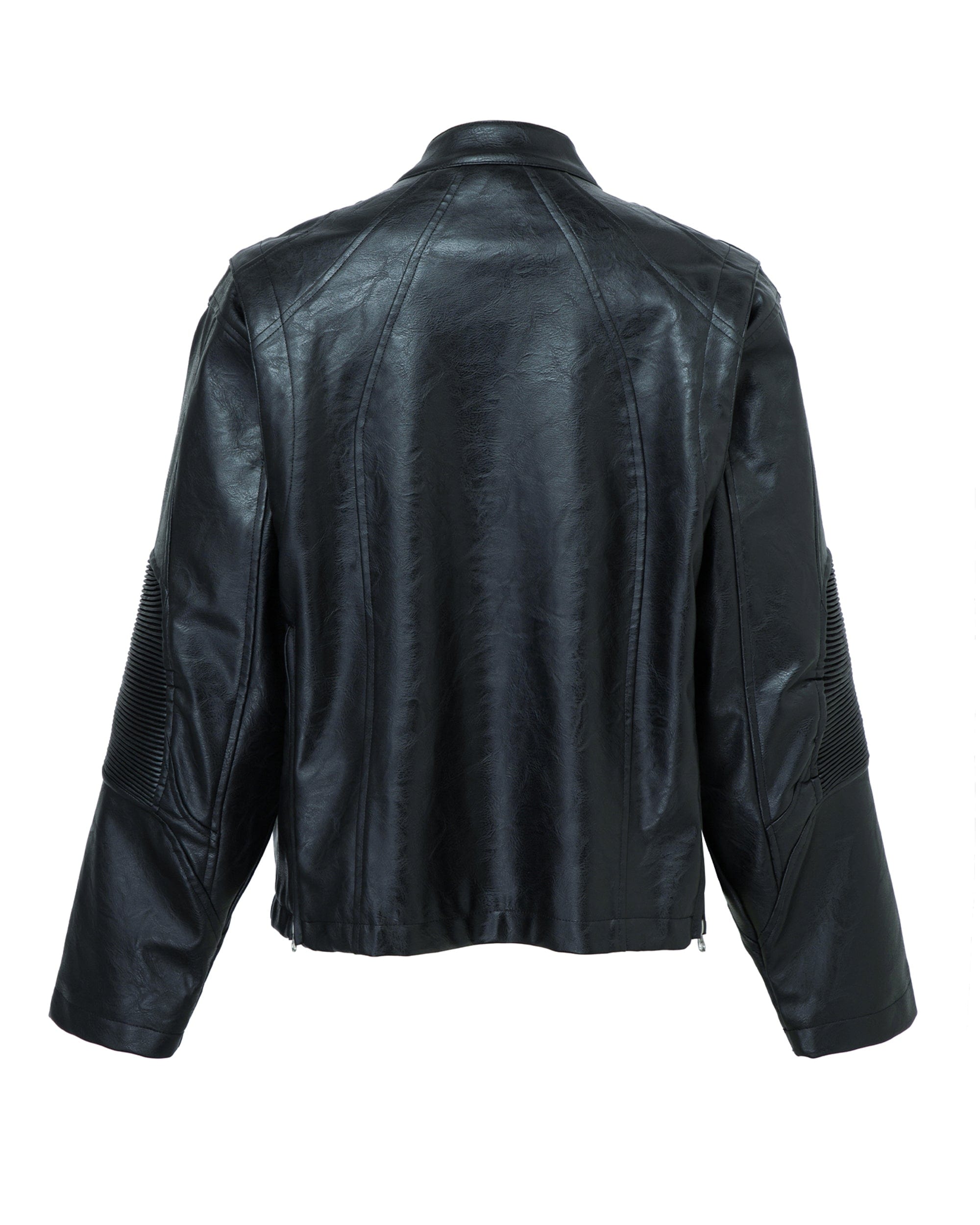 F2CE Modern Deconstructed Faux Leather Biker Jacket Black