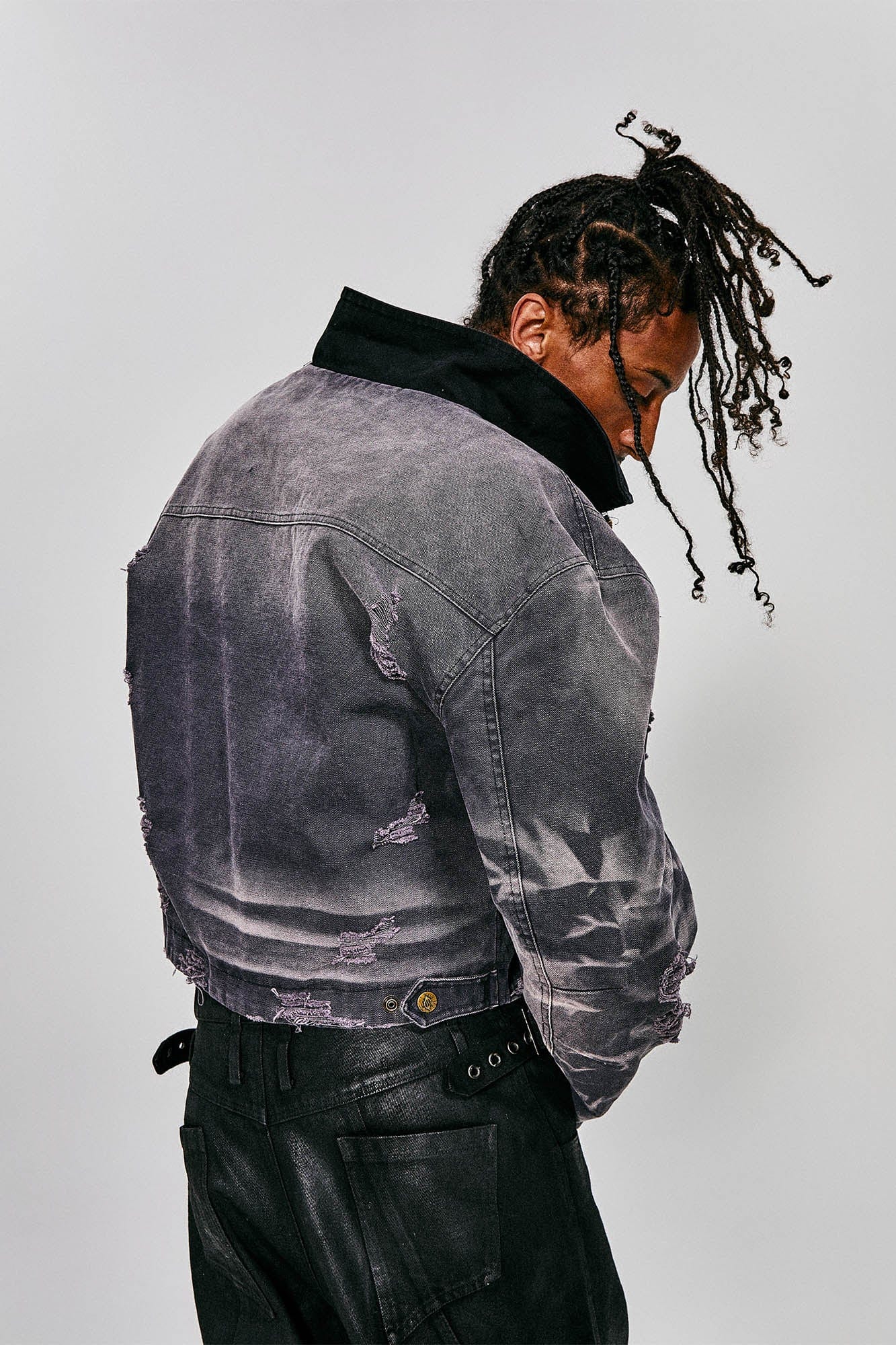 FLYERRER Distressed Curved Spliced Jacket Grey