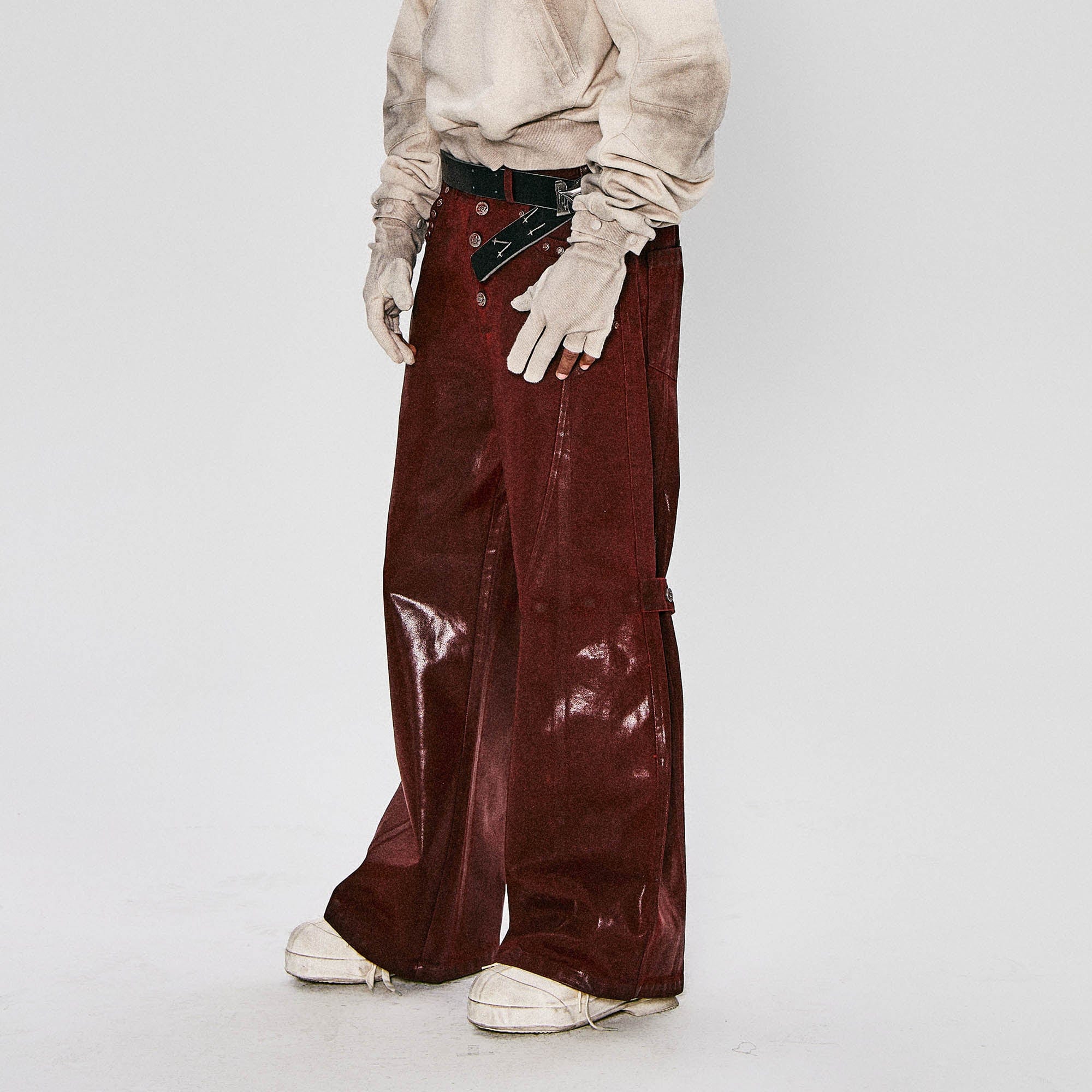 FLYERRER Waxed Spliced Studded Flared Pants