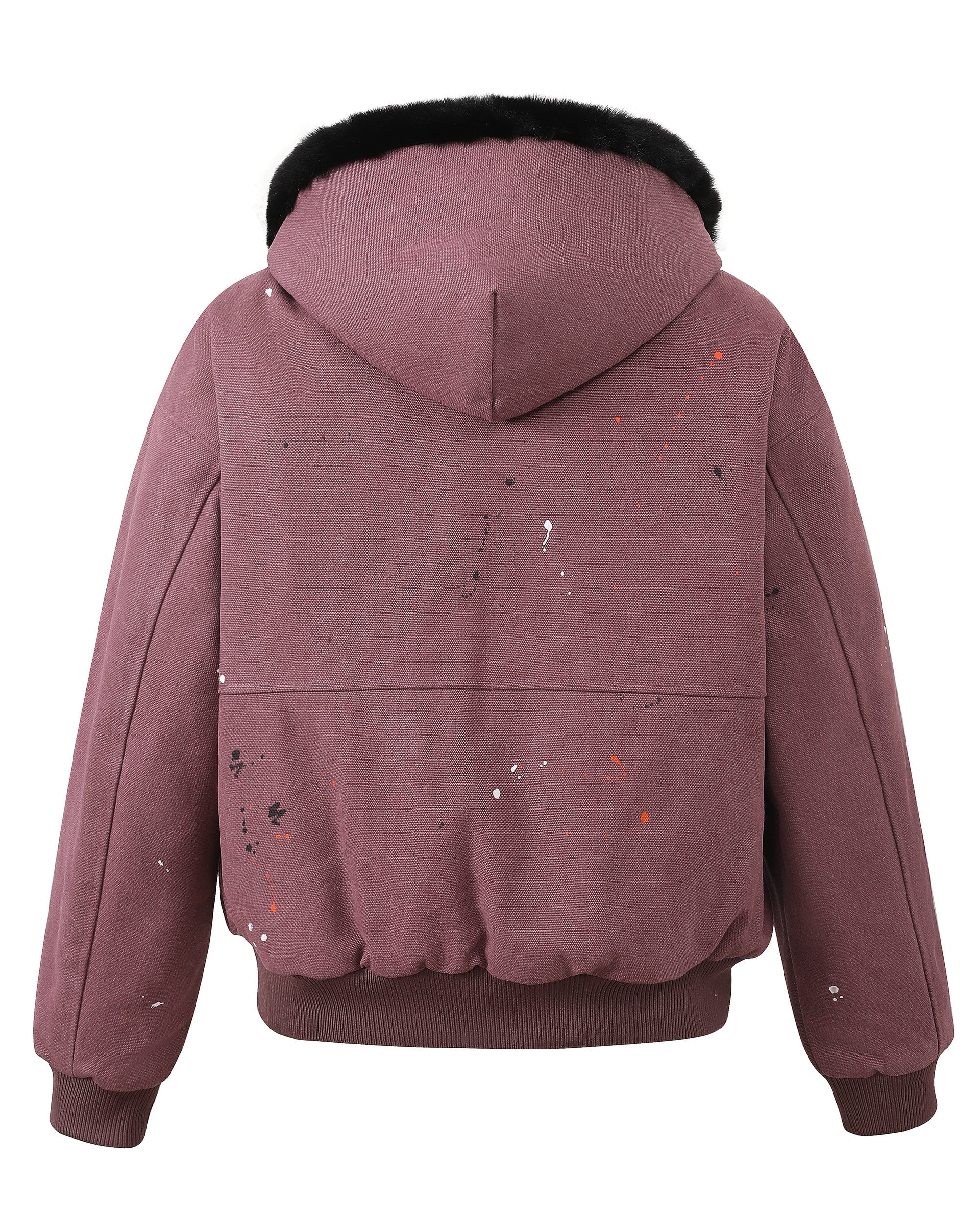 KREATE Rivet Zipper Paint-splattered Fleece-Lined Hooded Jacket