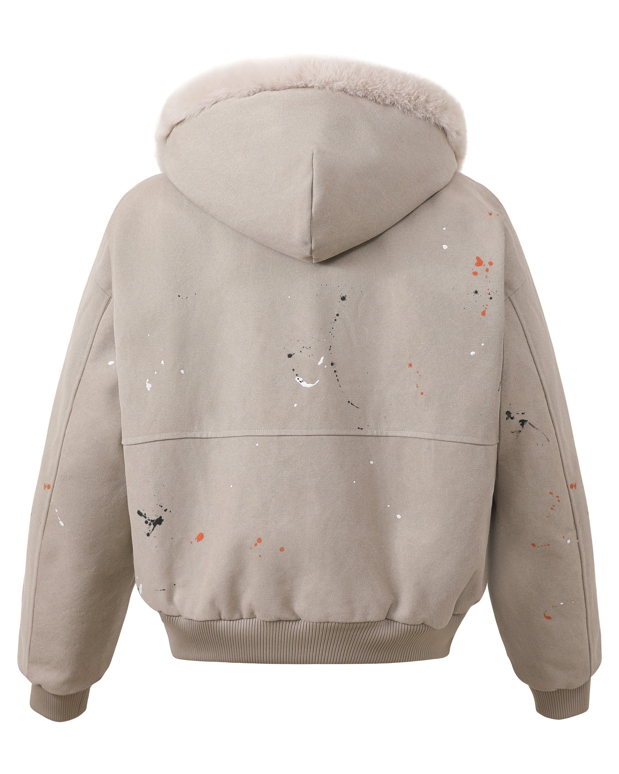 KREATE Rivet Zipper Paint-splattered Fleece-Lined Hooded Jacket