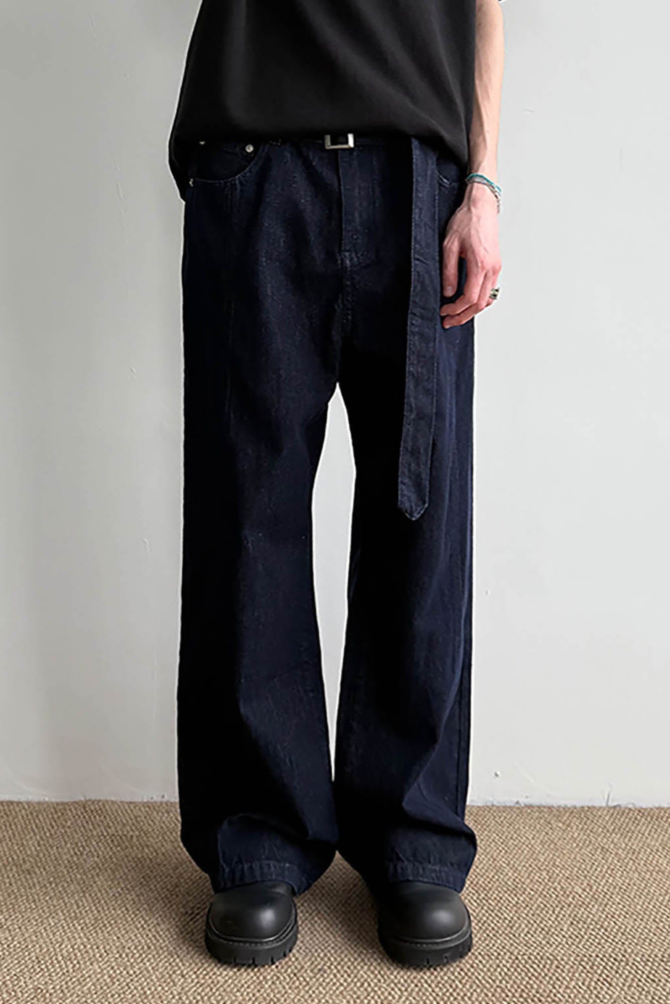 KREATE Belted-Waist Spliced Wide-Leg Pants
