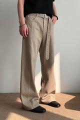 KREATE Belted-Waist Spliced Wide-Leg Pants