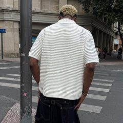 STEEPC Hollow-Out Knit Polo Half Shirt
