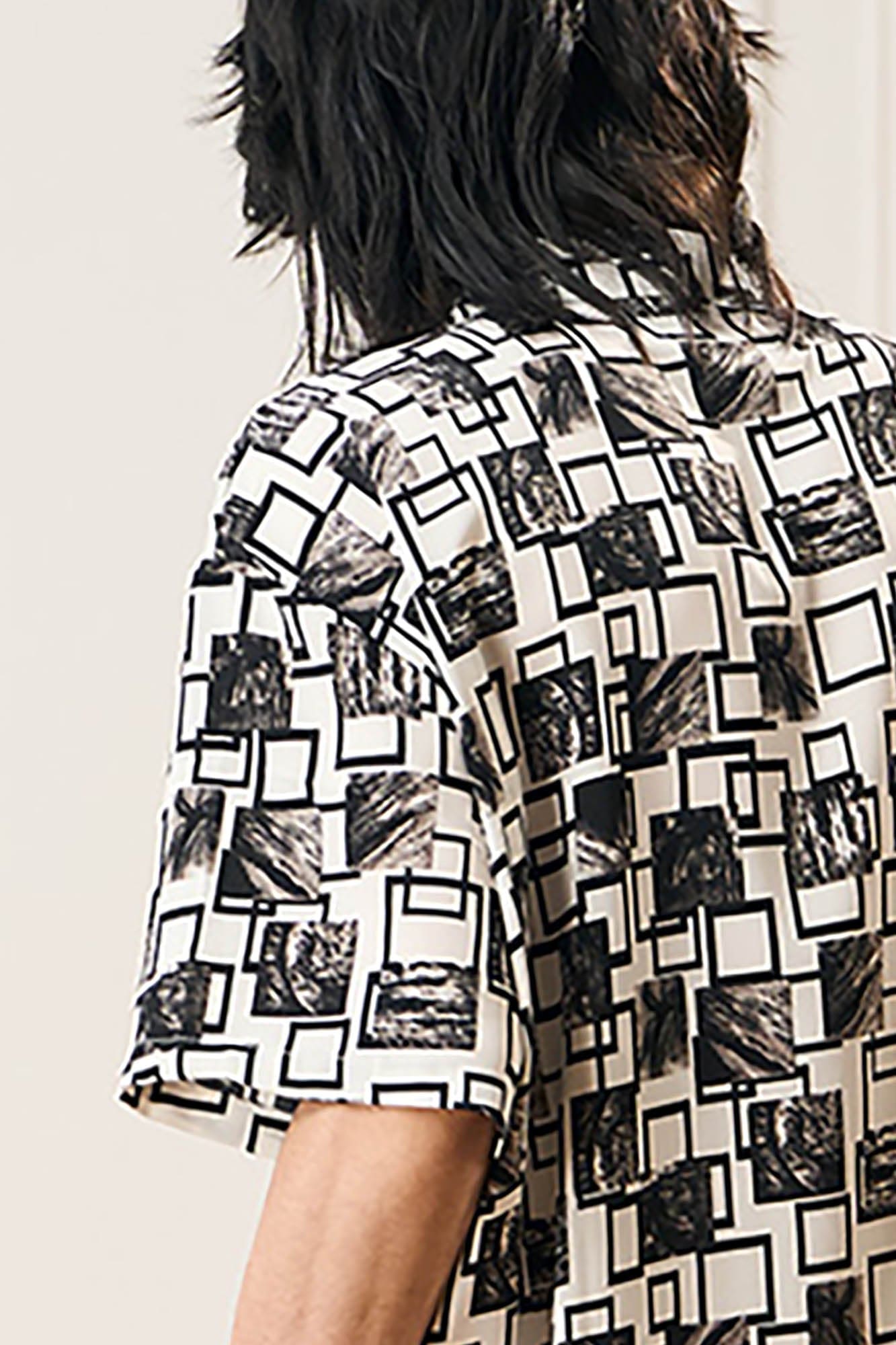 EPIC POETRY Monochrome Collage Grid Cuban Half Shirt