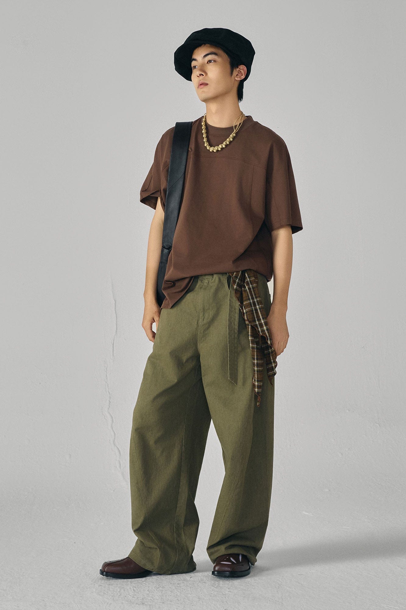 GONGHE REPUB Arc Spliced Strap Belt Pants