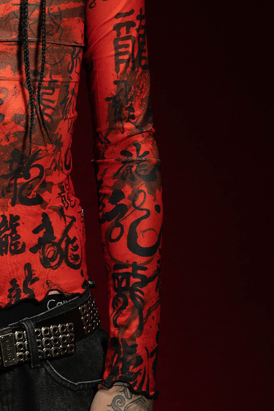 RTVG Calligraphy Full-Print Turtleneck Slim L/S Tee