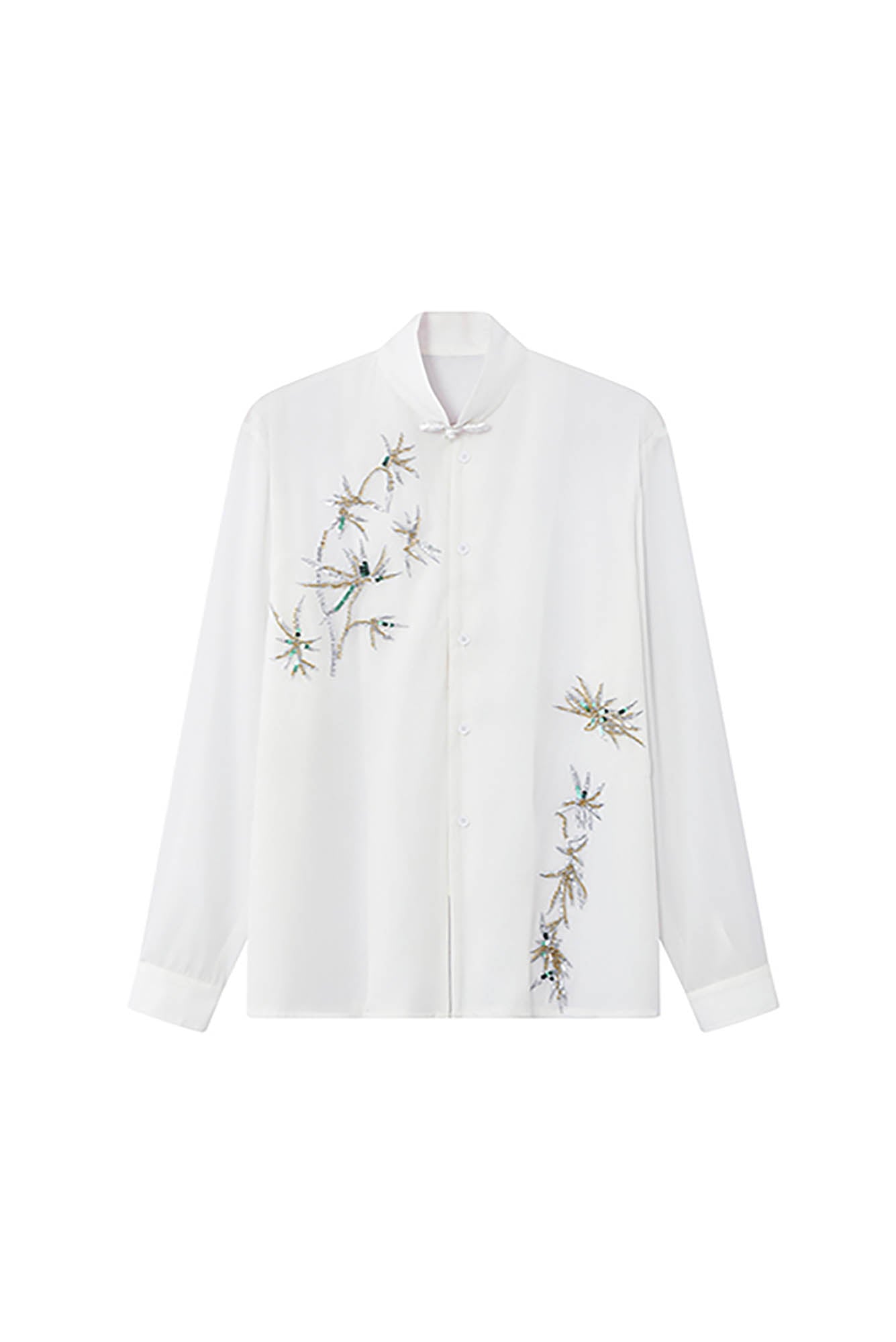 JIECHI Embroidered Bamboo Sheer Flowing Shirt
