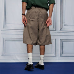 UNLIMITED MOTE Pleated Wide-Leg Drawstring Shorts Houndstooth