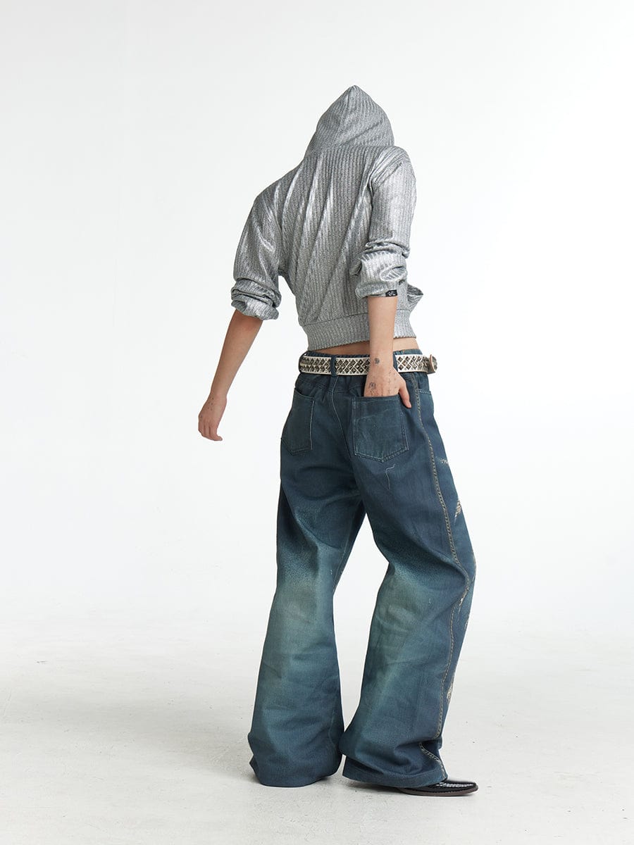 DND4DES×Faychui Leopard Wings Embroidered Wide-Leg Jeans