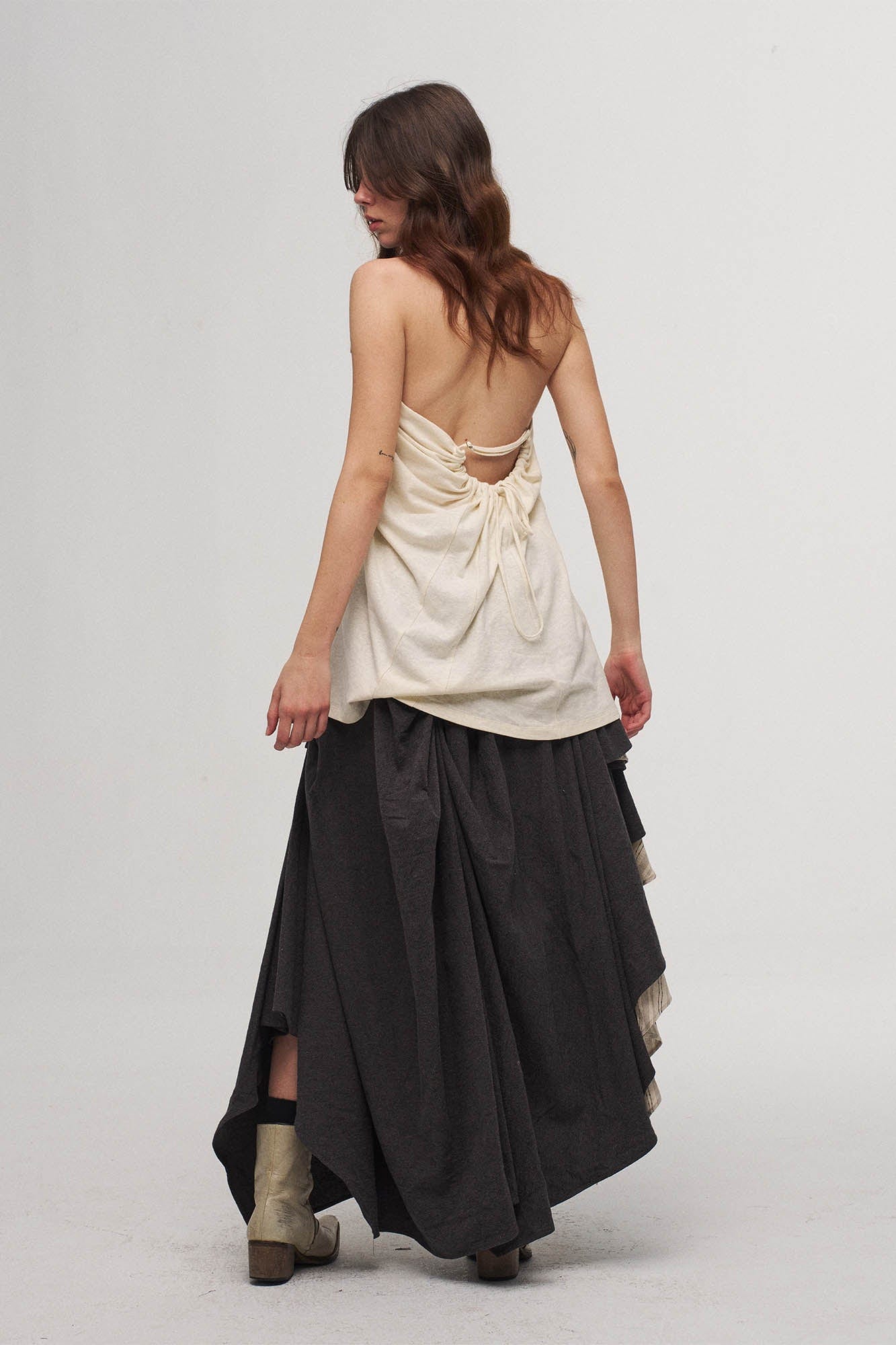 ILNya Nieternite Nifutur Asymmetrical Layered Stripe Ruffled Maxi Skirt