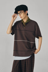 GONGHE REPUB Retro Chain Embroidered Henley T-Shirt