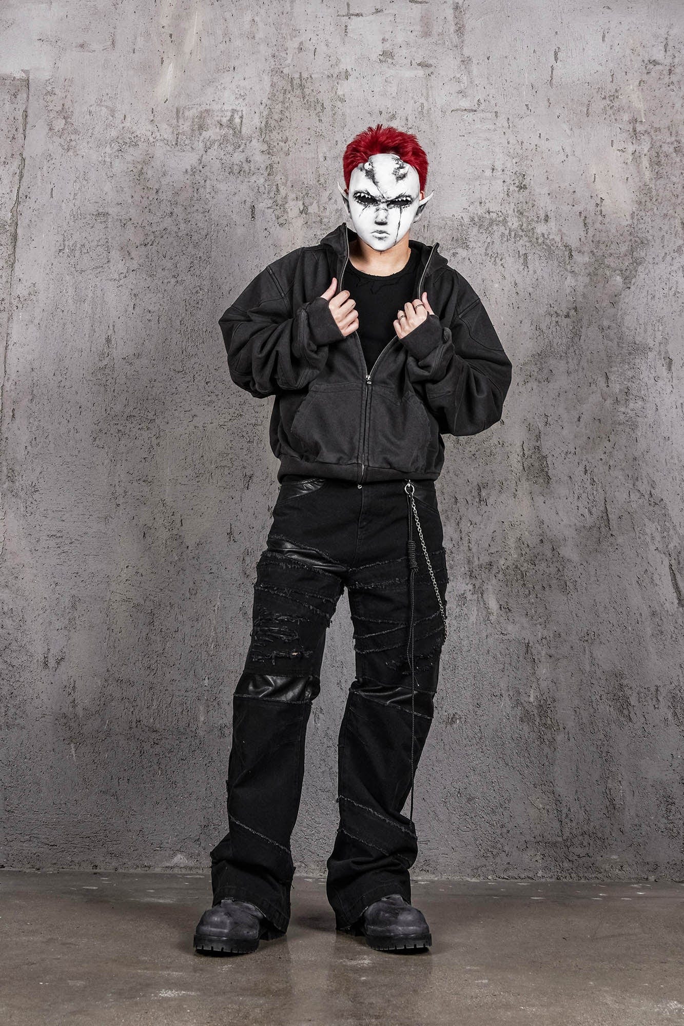 UNDERWATER Distressed Spliced Fallen Armor Zip-Up Hoodie