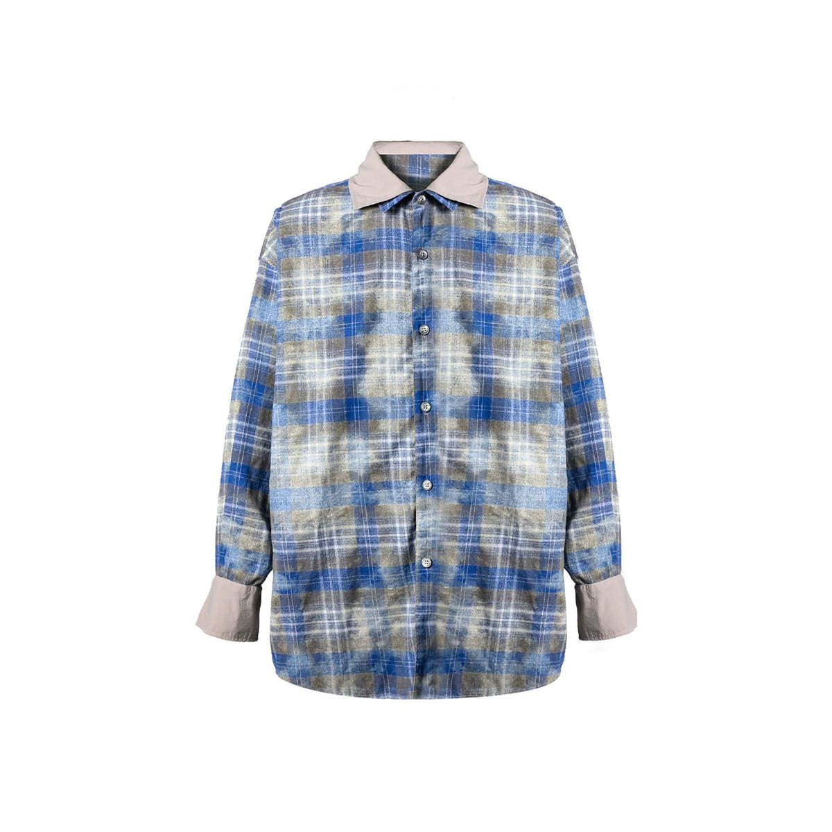 RELABEL Washed Plaid Tie-Dye Contrast-Collar Shirt