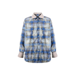 RELABEL Washed Plaid Tie-Dye Contrast-Collar Shirt