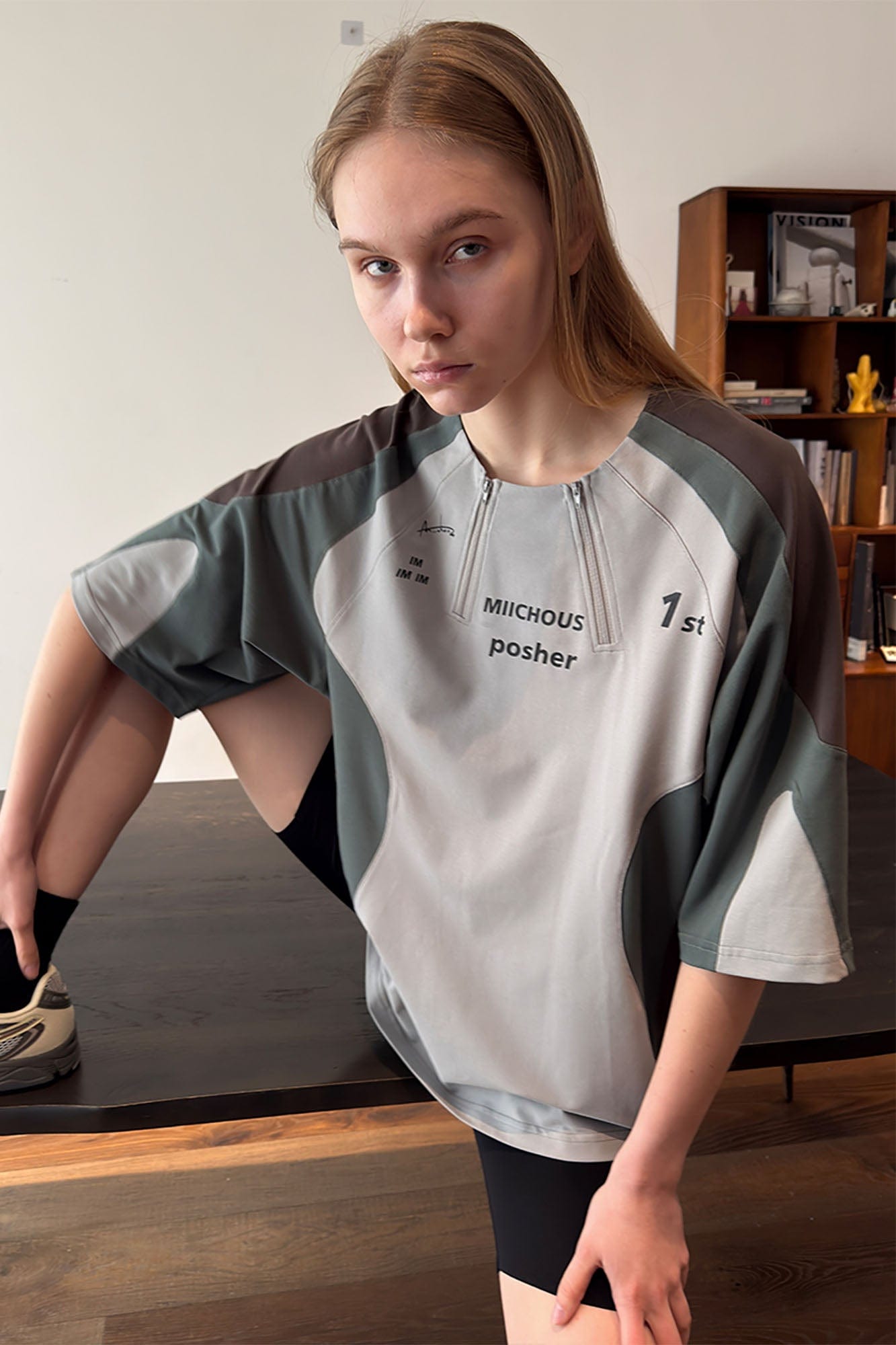 MIICHOUS Arc Spliced Dual Half-Zip Raglan T-Shirt