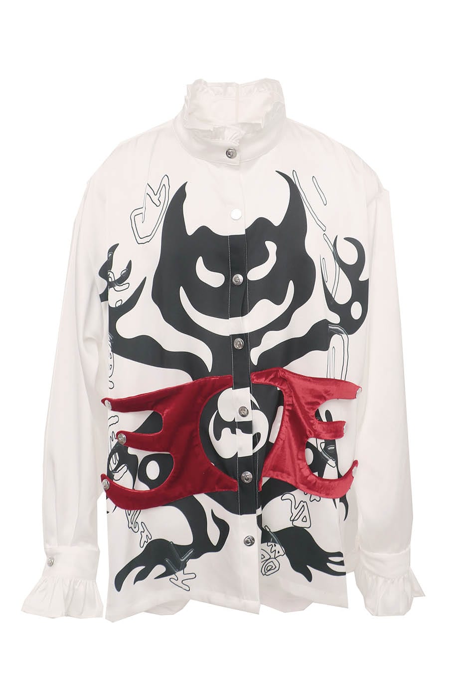 EMBRYO Demon Ruffle-Collar Buttoned LOGO Pleated Shirt