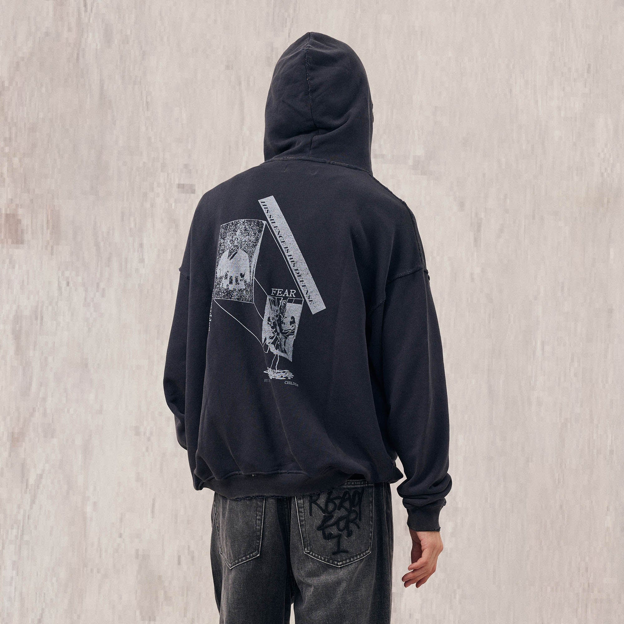 IN EXISTENCE Washed Frayed Graphic Hoodie