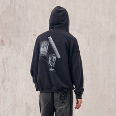 IN EXISTENCE Washed Frayed Graphic Hoodie