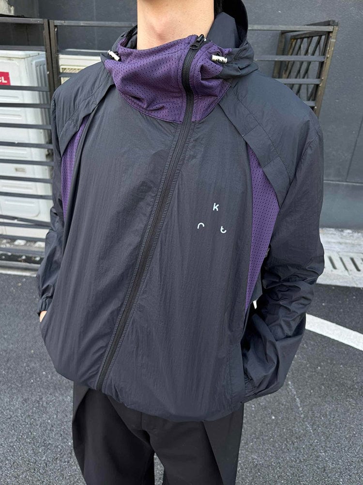KREATE Asymmetrical Zip Mesh-Paneled UV Protection Hooded Jacket
