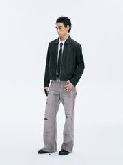 CATSSTAC Distressed Double-Knee Carpenter Straight-Leg Jeans Gray