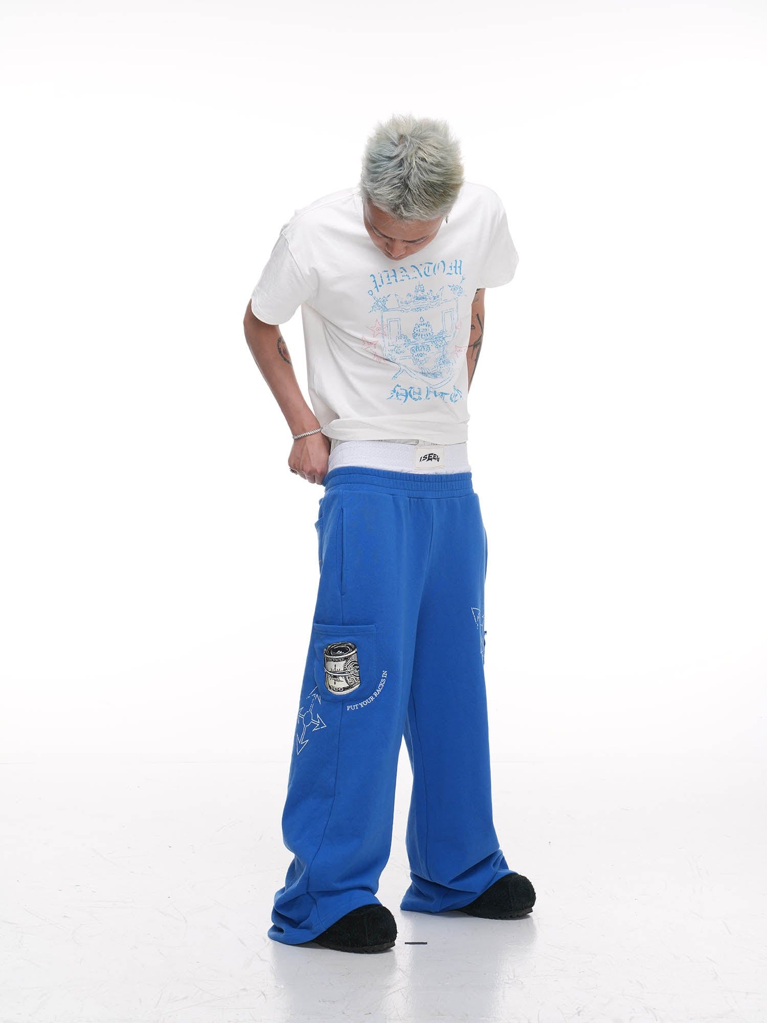 PHANTOMHUNTER Double-Waist Graphics Embroidered Baggy Sweatpants