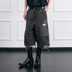 FACEONLAB Distressed Deconstructed Ripped Cargo Shorts