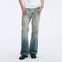 CATSSTAC Washed Sunfade Paint-Splatter Wide-Leg Jeans