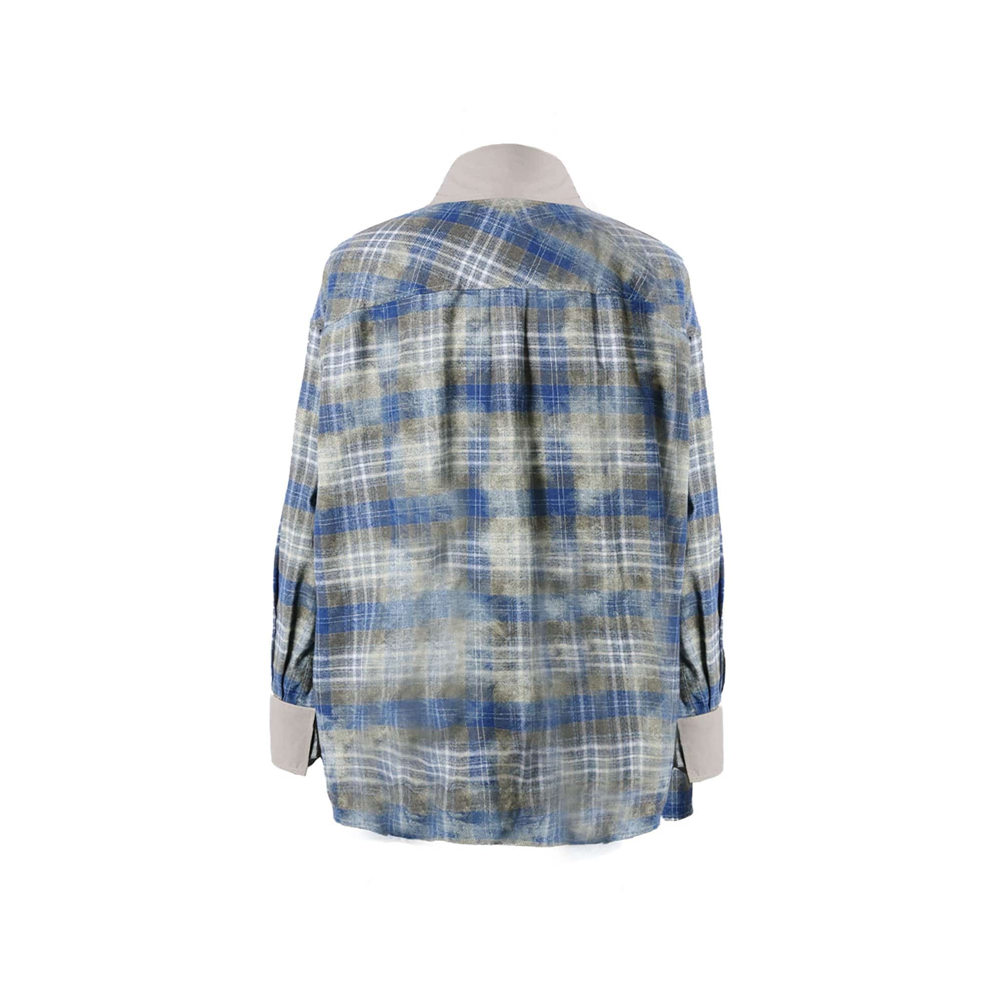 RELABEL Washed Plaid Tie-Dye Contrast-Collar Shirt
