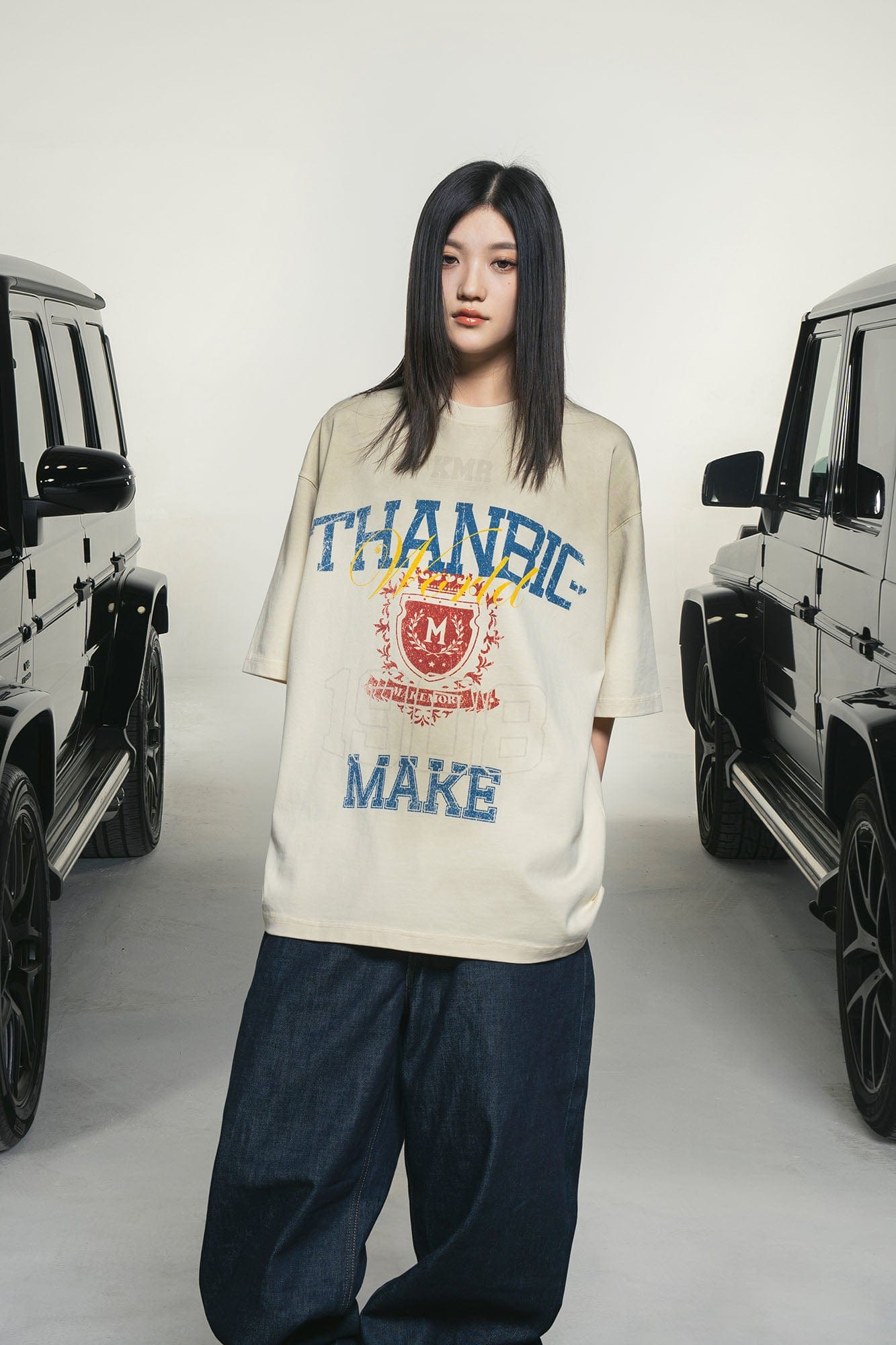 MAKEMORE Retro Distressed Gradient Graphics Oversized T-Shirt