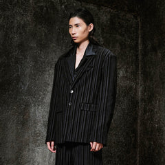 ILNya Nieternite Nifutur Corduroy Stripe Panel Satin Lapel Blazer